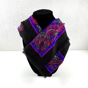 Challis by Berkshire Scarf Womens OS Black Floral Paisley Japan 30in Square Vtg